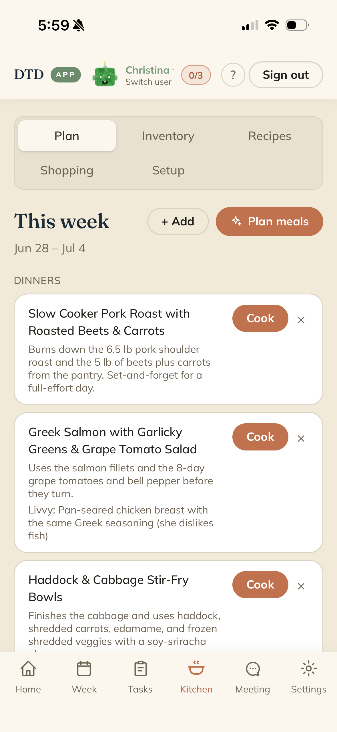 Kitchen meal suggestions built around your inventory.