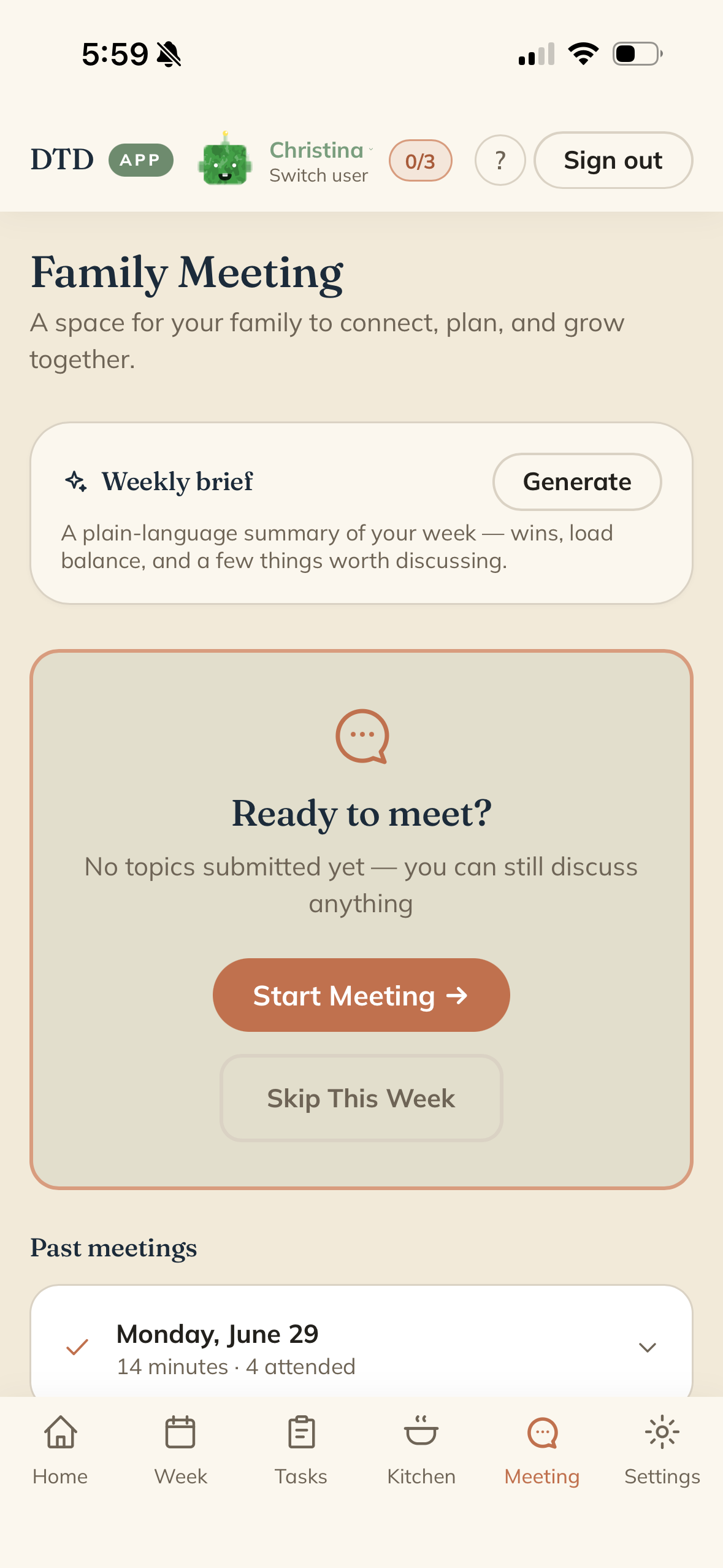 The weekly family meeting with emotion check-ins.